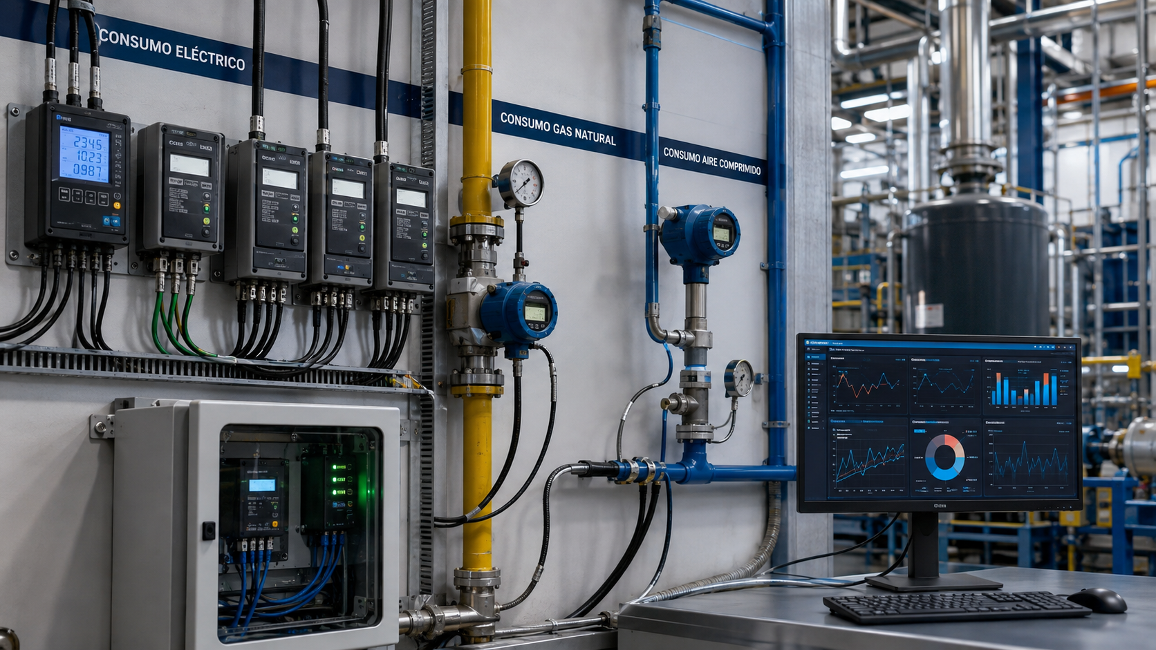 Red de monitoreo energético de consumo eléctrico, gas natural y aire comprimido